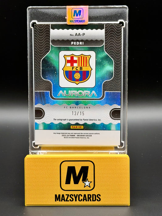 2023 Obsidian Soccer Pedri Aurora Autograph Red Electric Etch /15 FC Barcelona