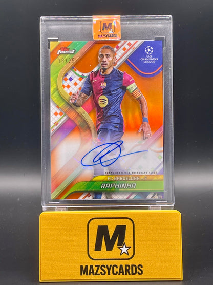 2024-25 Topps Finest UEFA Raphinha True Gold Refractor Auto /25 Barcelona