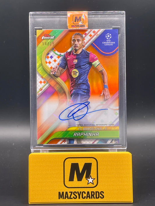 2024-25 Topps Finest UEFA Raphinha True Gold Refractor Auto /25 Barcelona