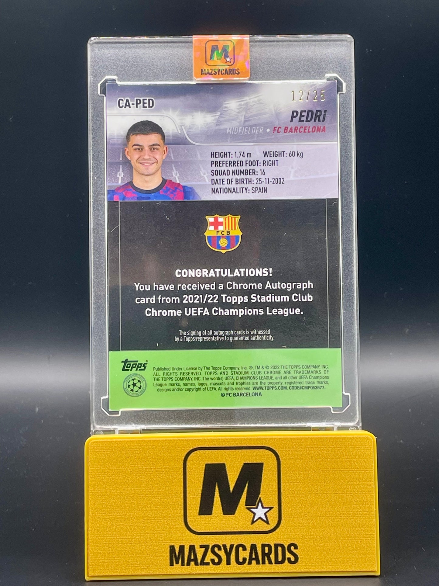 2021-22 Stadium Club Chrome UCL Pedri Auto FC Barcelona