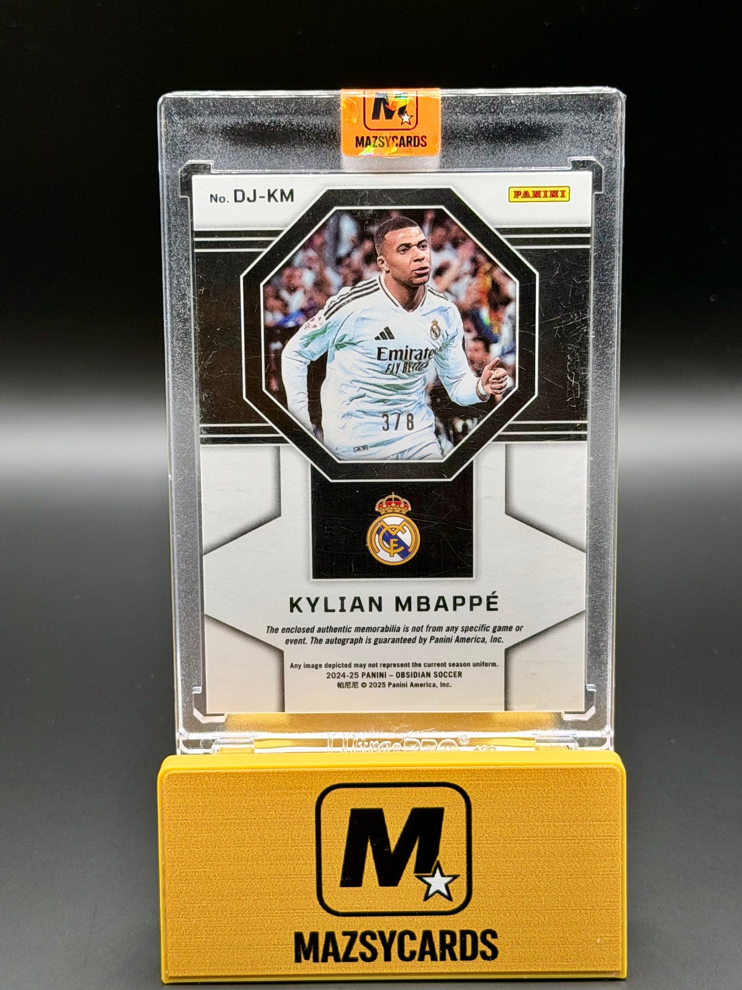 2024-25 PANINI OBSIDIAN KYLIAN MBAPPE DUAL PATCH AUTO /8