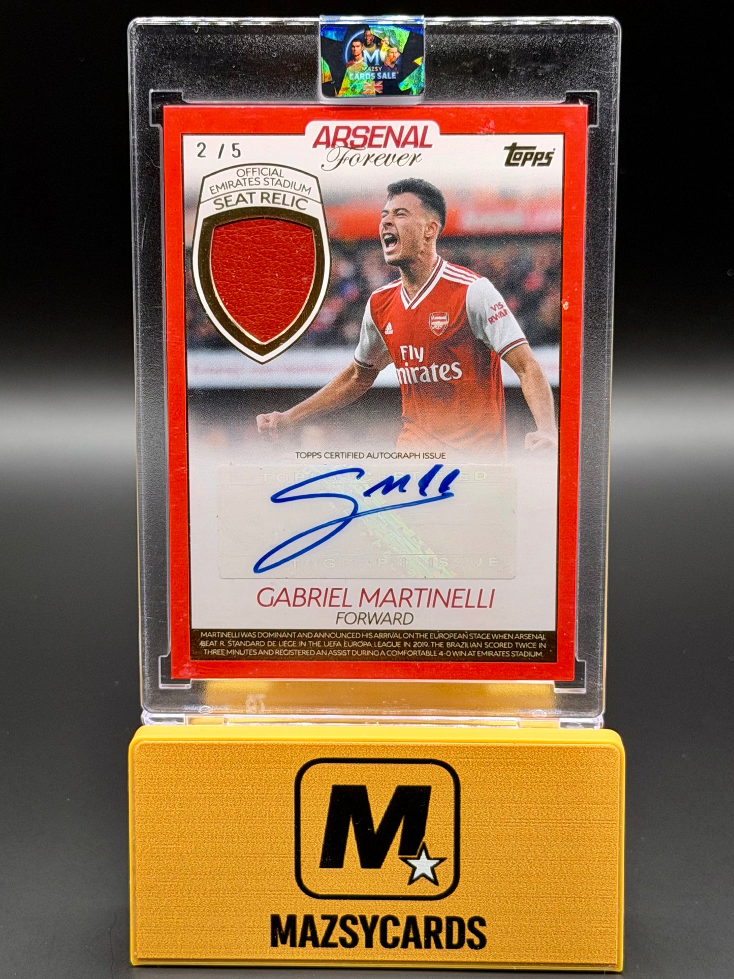 2023-24 Topps Arsenal Forever Seat Relic Auto Gabriel Martinelli /5