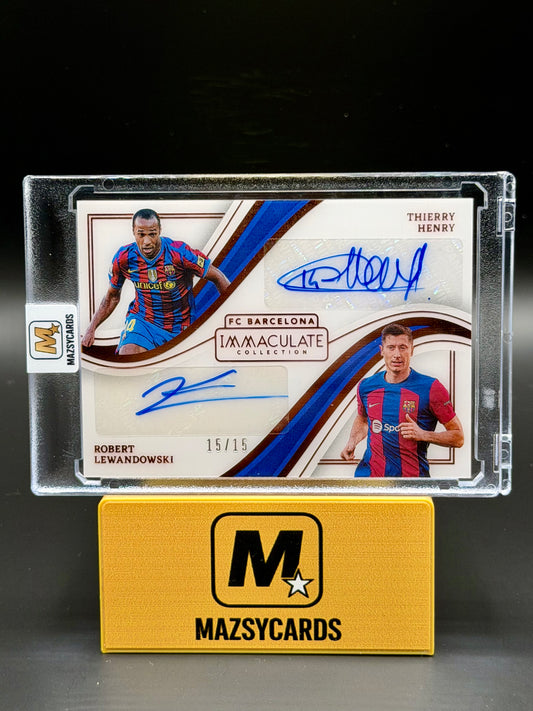 2023-24 Immaculate Thierry Henry / Robert Lewandowski Dual Auto 15/15 FC Barcelona LAST PRINT