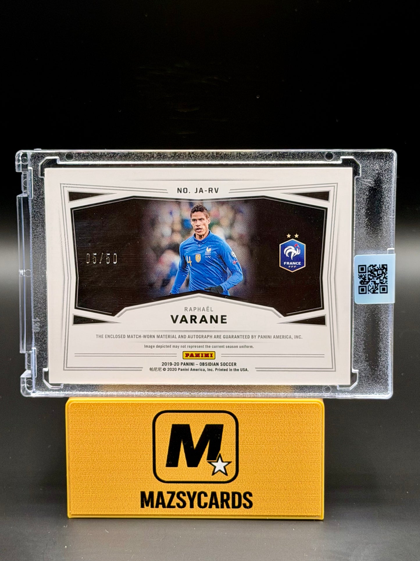RAPHAEL VARANE 2019-20 PANINI OBSIDIAN Jersey Autographs Orange /50 WORN MATCH
