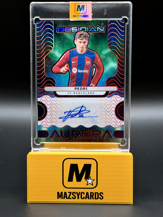 2023 Obsidian Soccer Pedri Aurora Autograph Red Electric Etch /15 FC Barcelona